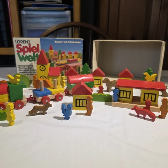 Vintage Lorenz Spielwelt Wooden Village And Train Building Set 70s West Germany - Picture 12 of 16
